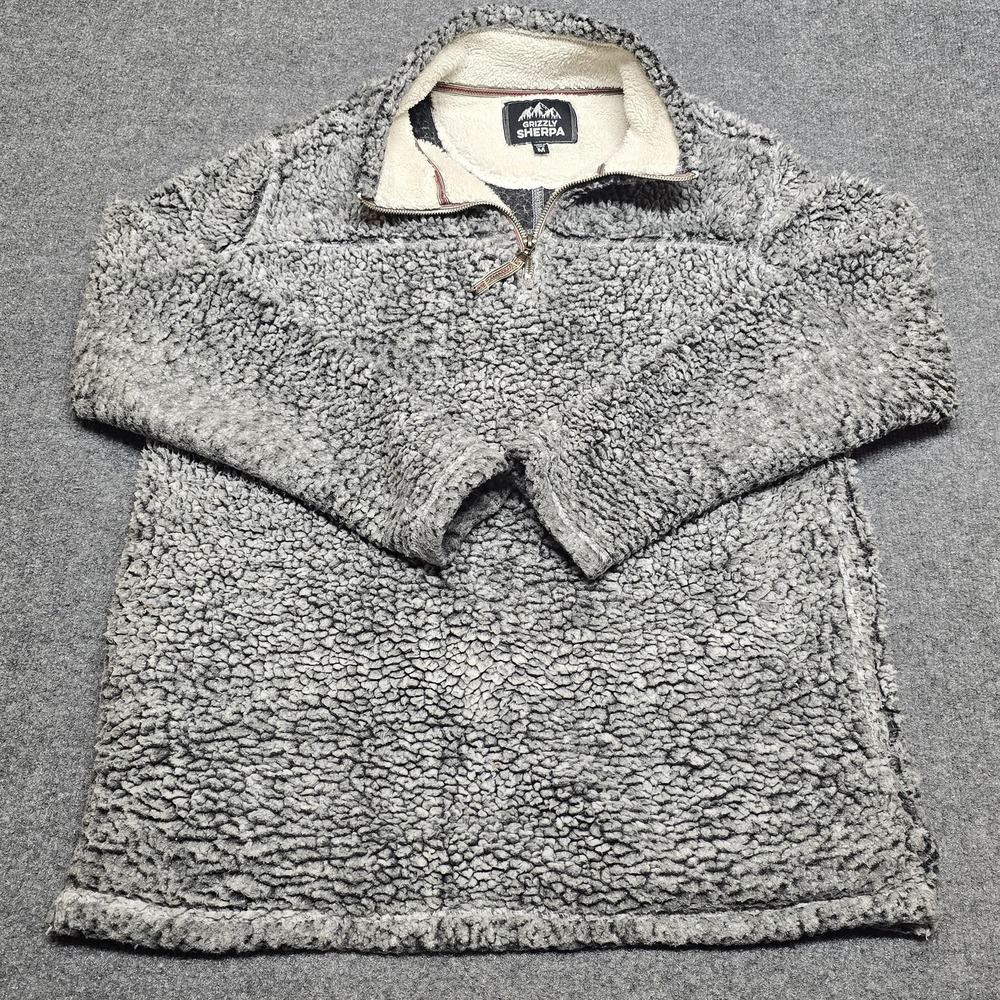 Grizzly Sherpa Sweater Womens Medium Gray Fleece 1/4 Zip Mock Neck Pullover